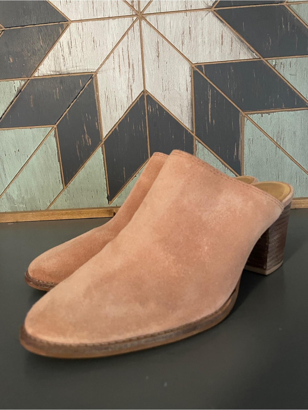 Madewell Harper Old Rose Pink Suede Stacked Heel Mule Booties 7